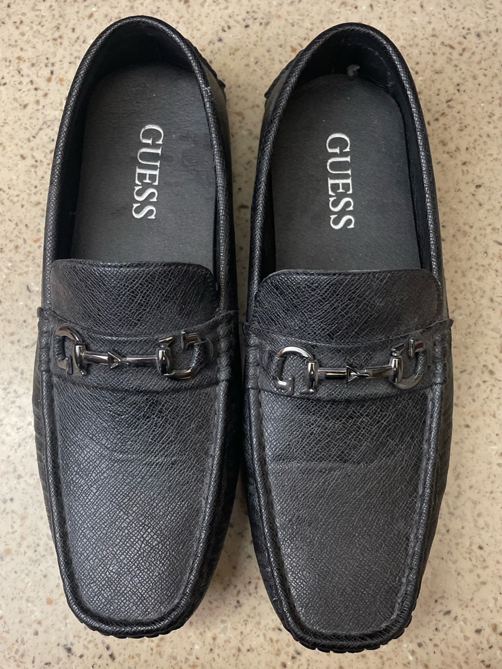 GUESS Black Leather Bit-Detail Slip-On Loafers